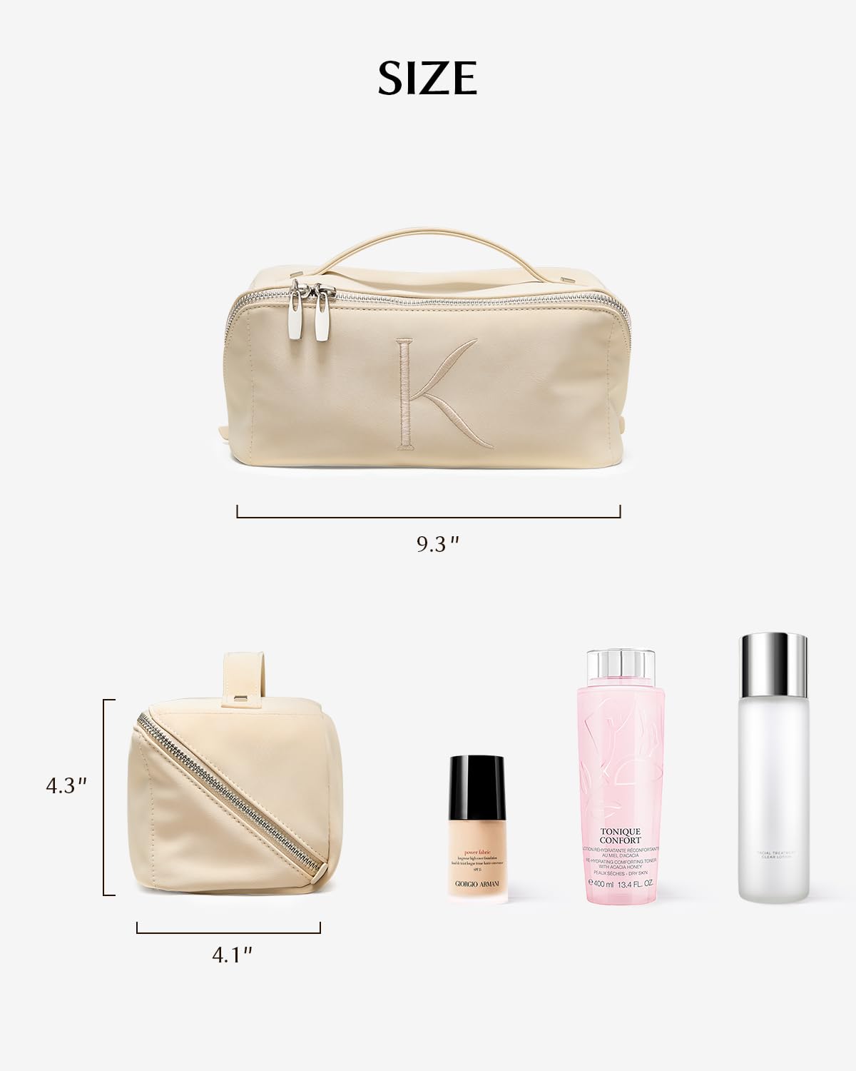 EACHY Travel Makeup Bag for Women, PU Leather Cosmetic Bag, Brown, Medium | Water-resistant PU leather exterior with flat-open access, clear TPU brush compartment and organized storage for cosmetics