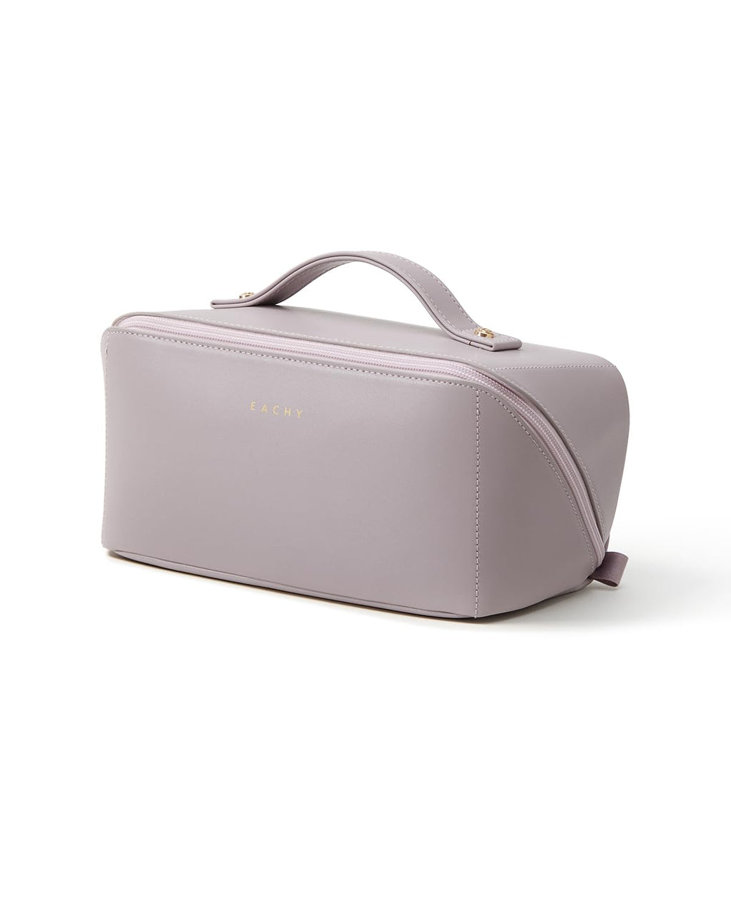 EACHY Travel Makeup Bag for Women, PU Leather Cosmetic Bag, Brown, Medium | Water-resistant PU leather exterior with flat-open access, clear TPU brush compartment and organized storage for cosmetics