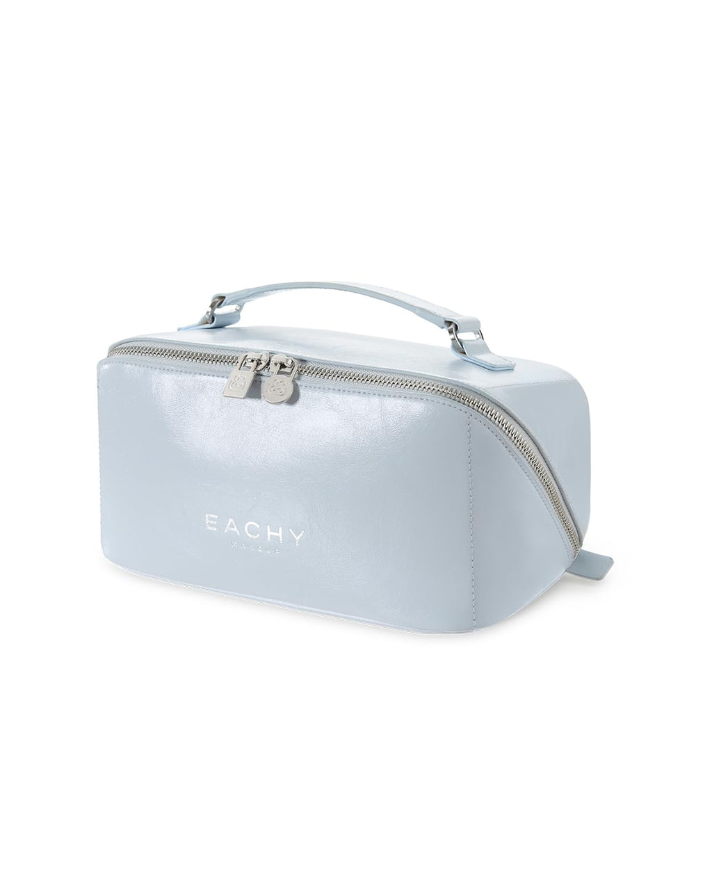 EACHY Travel Makeup Bag for Women, PU Leather Cosmetic Bag, Brown, Medium | Water-resistant PU leather exterior with flat-open access, clear TPU brush compartment and organized storage for cosmetics