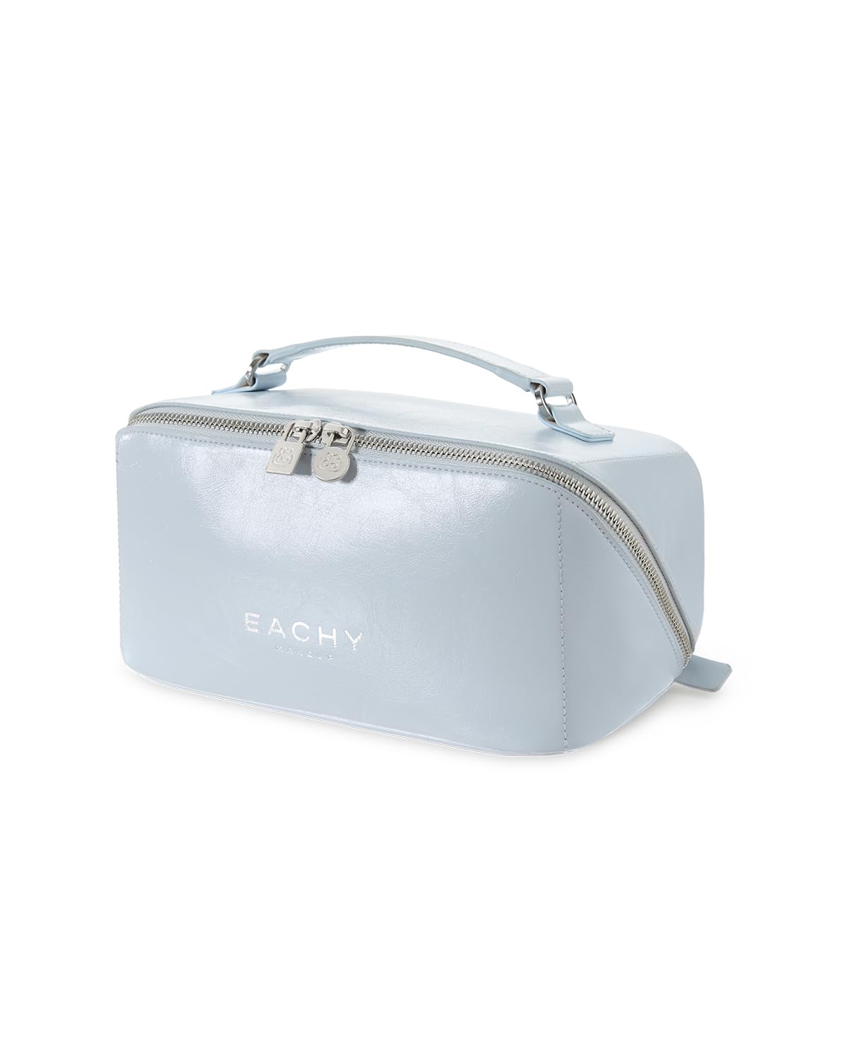 EACHY Travel Makeup Bag for Women, PU Leather Cosmetic Bag, Brown, Medium | Water-resistant PU leather exterior with flat-open access, clear TPU brush compartment and organized storage for cosmetics