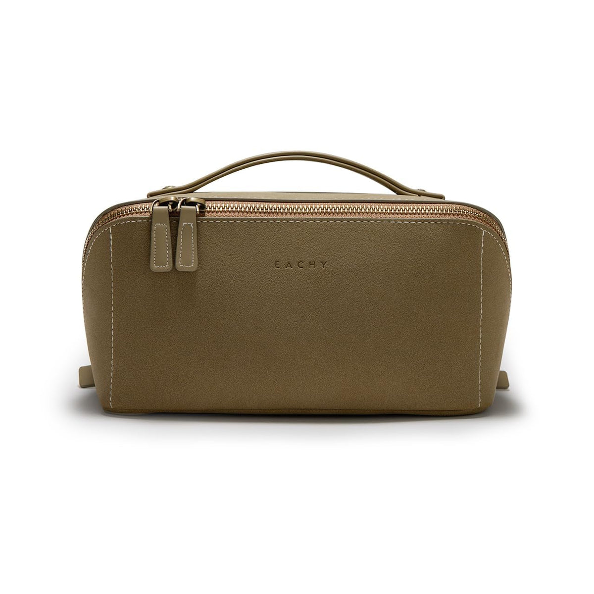 EACHY Travel Makeup Bag for Women, PU Leather Cosmetic Bag, Brown, Medium | Water-resistant PU leather exterior with flat-open access, clear TPU brush compartment and organized storage for cosmetics
