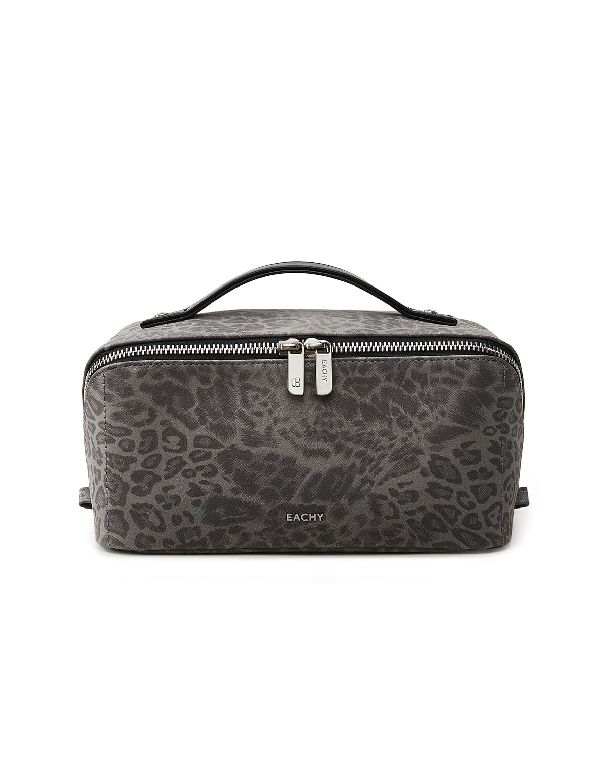EACHY Travel Makeup Bag for Women, PU Leather Cosmetic Bag, Brown, Medium | Water-resistant PU leather exterior with flat-open access, clear TPU brush compartment and organized storage for cosmetics