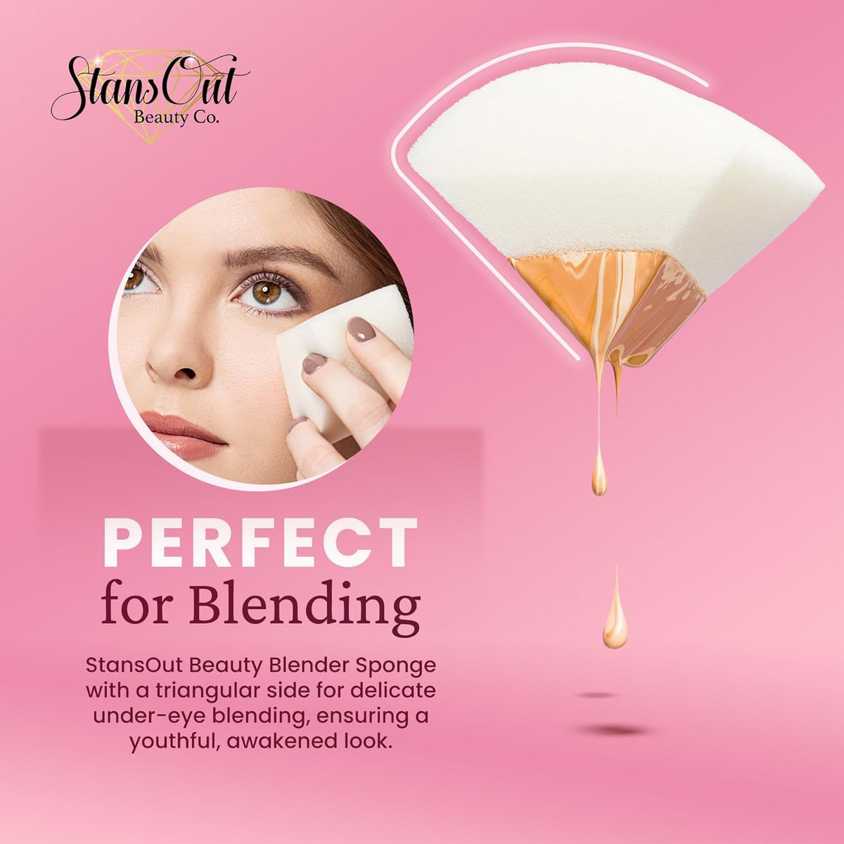StansOut Beauty Sponge 4-Pack – Streak-Free, Airbrushed Finish | Reusable, Quick-Drying, Latex-Free | Multi-Angle Blending Sponge for Cream, Liquid & Powder | Pro Makeup Applicator