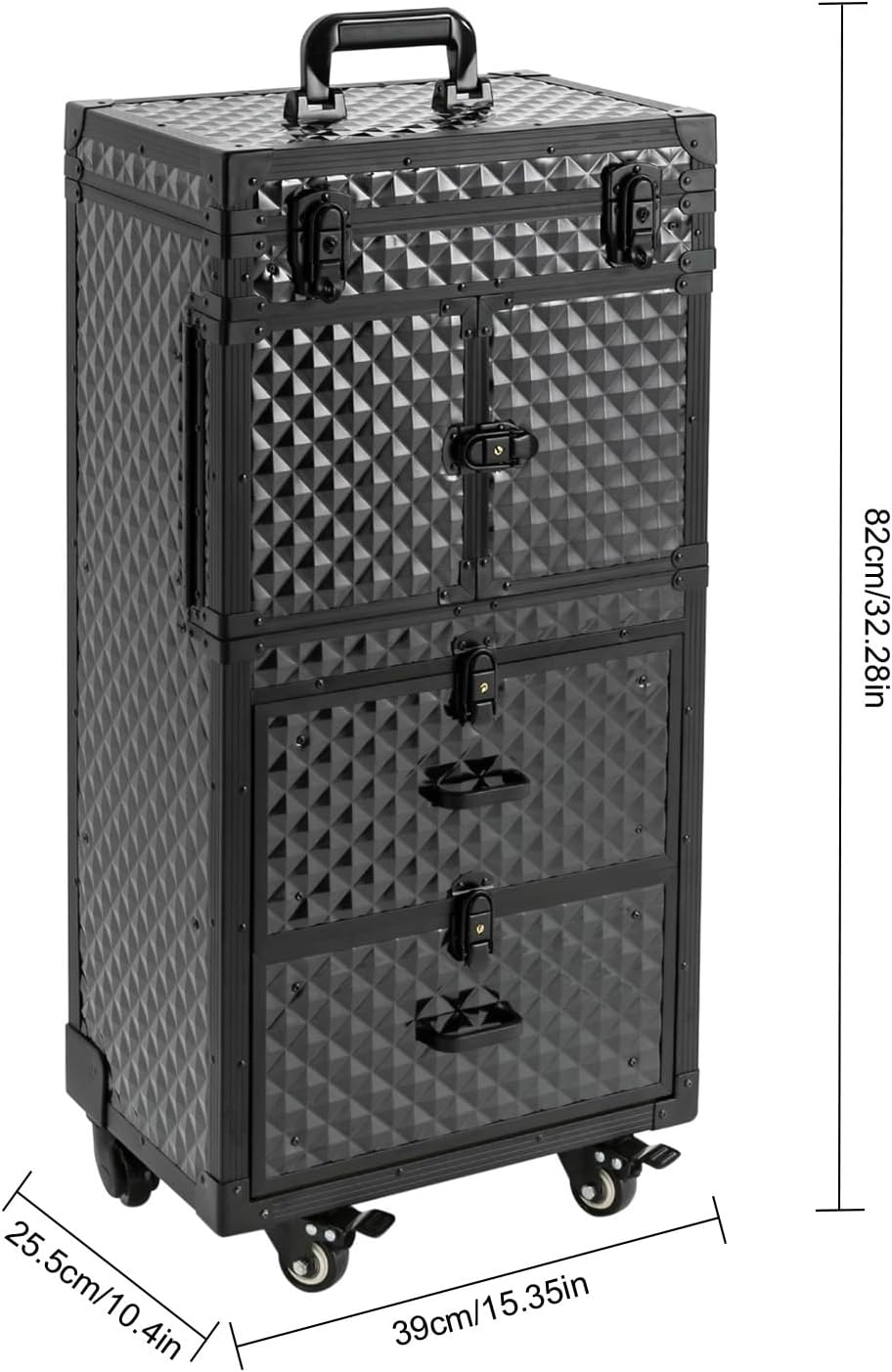 Professional Rolling Lockable Makeup Train Case on Wheels, Aluminum Makeup Travel Organizer Cosmetic Case With 4Universal Wheels/2Combination Locks Retractable Tray For Hairdresser Makeup Artist