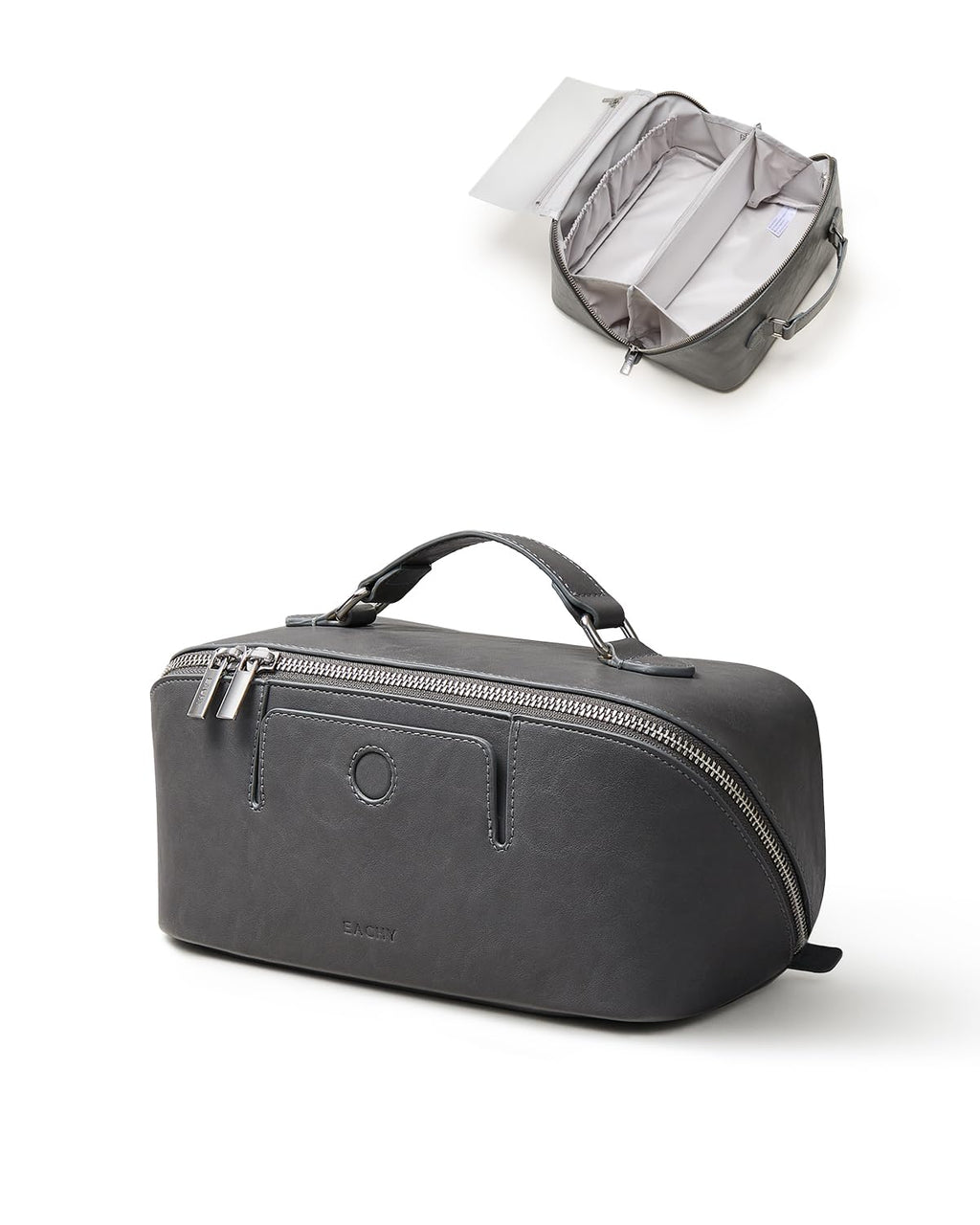 EACHY Travel Makeup Bag for Women, PU Leather Cosmetic Bag, Brown, Medium | Water-resistant PU leather exterior with flat-open access, clear TPU brush compartment and organized storage for cosmetics