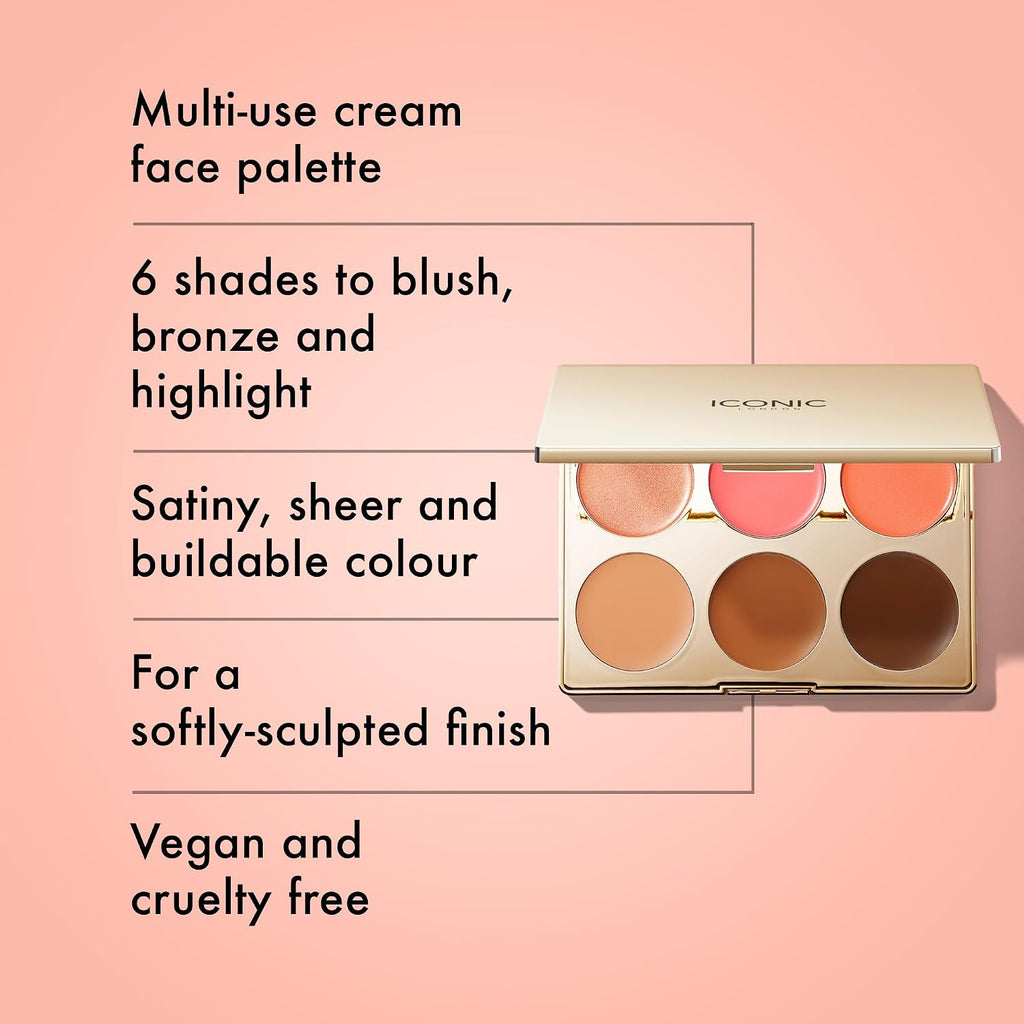 ICONIC LONDON Multi Use Cream Blush, Bronze, and Highlight Palette & Precision Duo Contour Brush Bundle | Contour, Conceal and Highlight with Two Sided Makeup Brush for Contouring