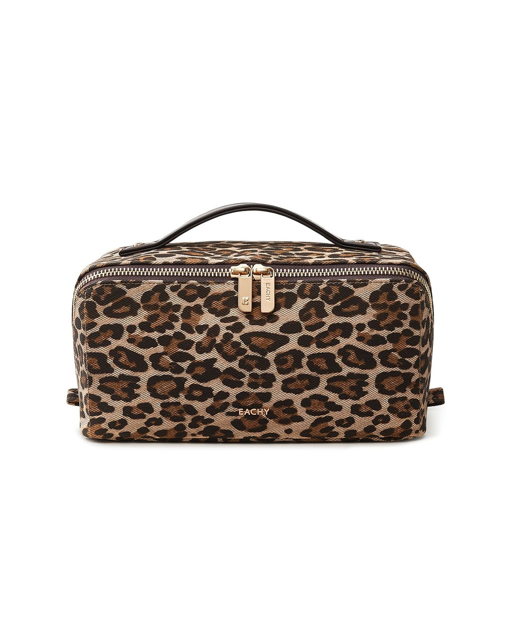 EACHY Travel Makeup Bag for Women, PU Leather Cosmetic Bag, Brown, Medium | Water-resistant PU leather exterior with flat-open access, clear TPU brush compartment and organized storage for cosmetics