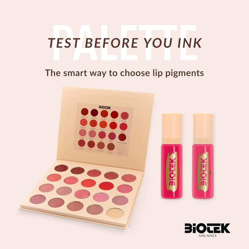 BIOTEK PMU Tester Palette – Brows and Lip Pigment Colors for Permanent Makeup & Microblading – Color Preview Tool for Professional Results (Lips Palette)
