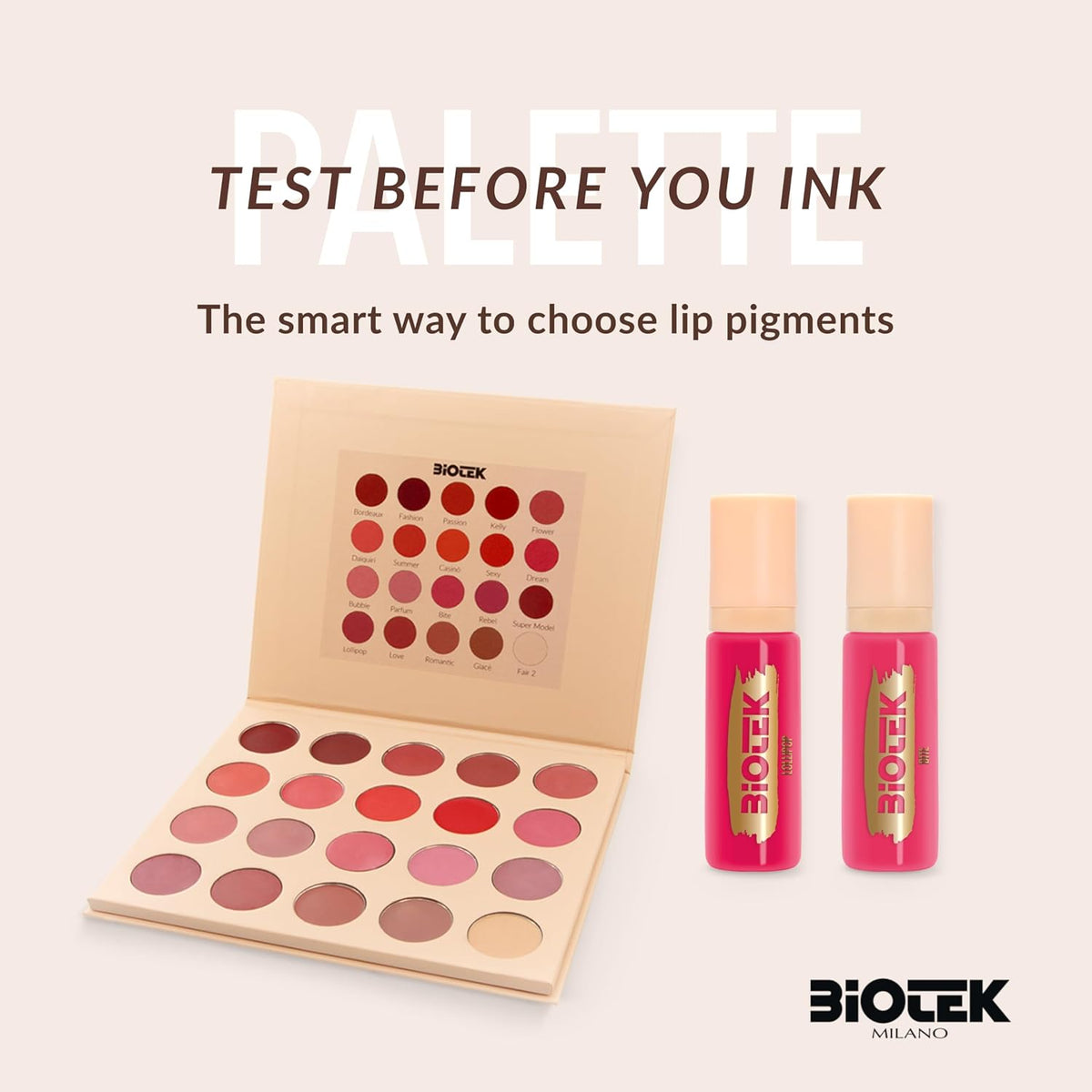 BIOTEK PMU Tester Palette – Brows and Lip Pigment Colors for Permanent Makeup & Microblading – Color Preview Tool for Professional Results (Lips Palette)