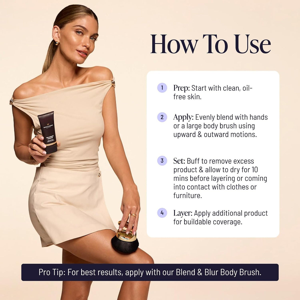 Westmore Beauty Body Coverage Perfector & Brush - Waterproof Leg Makeup- 2N