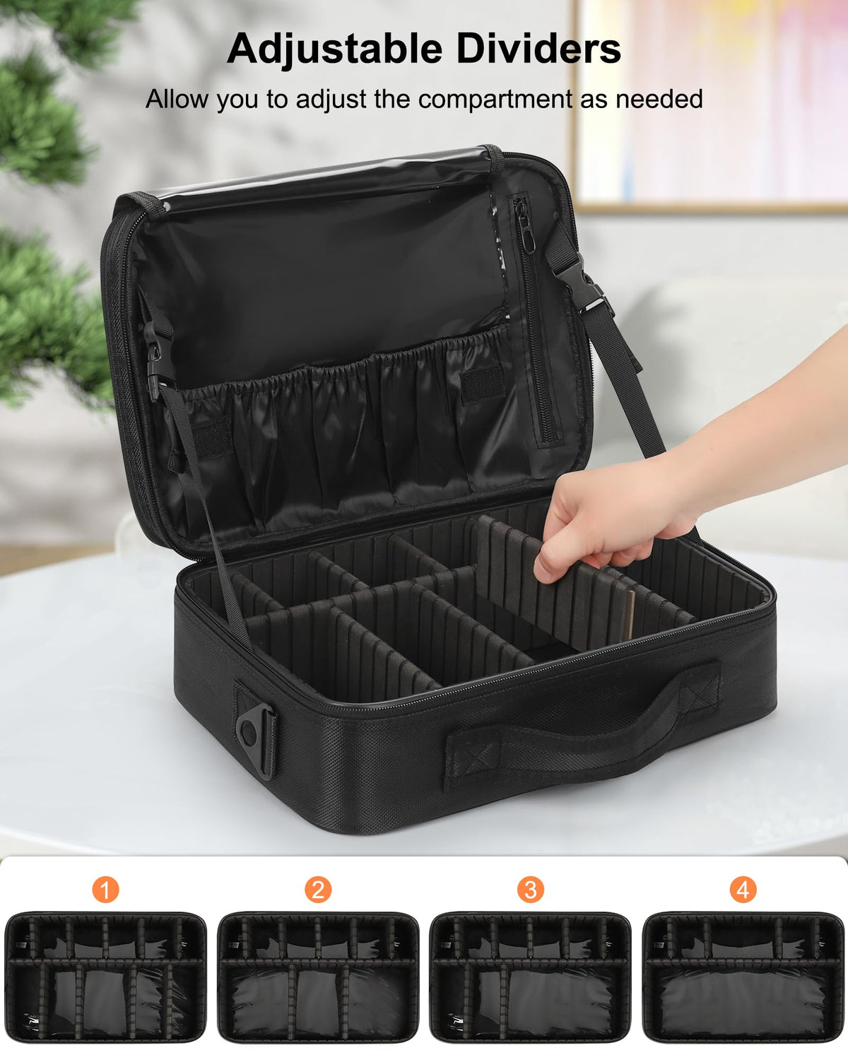 Relavel Makeup Case Large Makeup Bag Professional Train Case 16.5 inches Travel Cosmetic Organizer Brush Holder Waterproof Makeup Artist Storage Box, 3 Layer Large Capacity, with Adjustable Strap