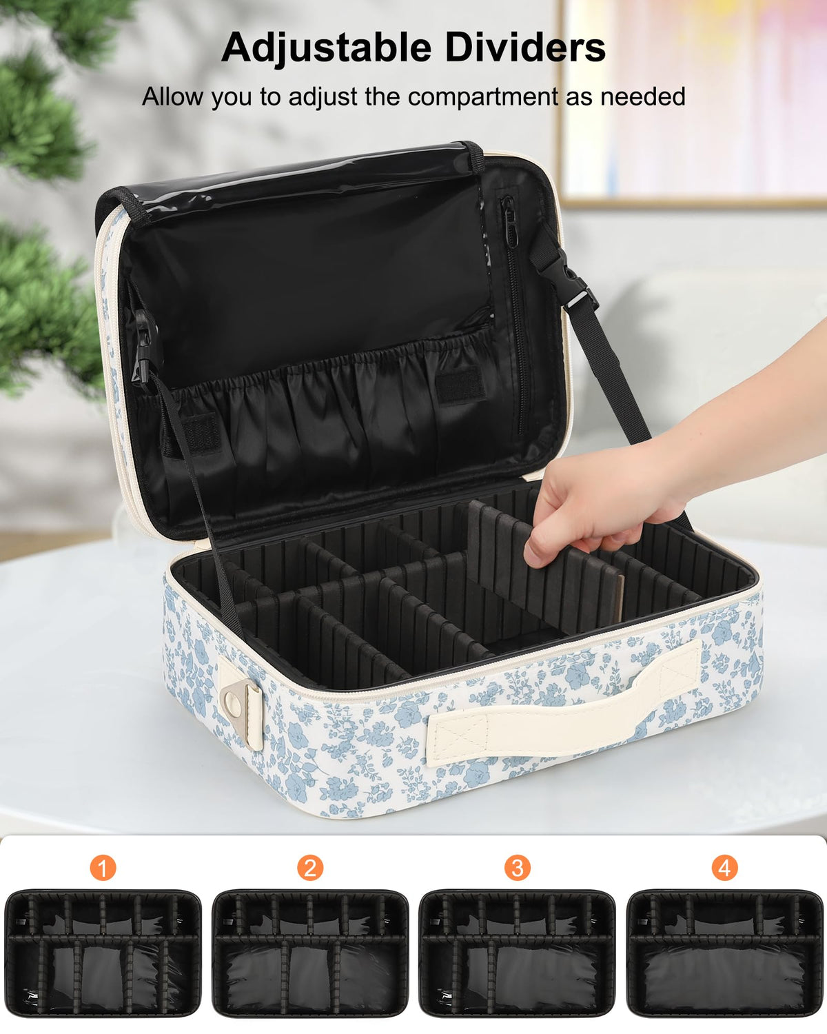 Relavel Makeup Case Large Makeup Bag Professional Train Case 16.5 inches Travel Cosmetic Organizer Brush Holder Waterproof Makeup Artist Storage Box, 3 Layer Large Capacity, with Adjustable Strap