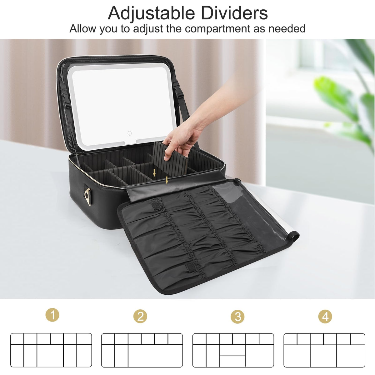 Relavel Makeup Case Large Makeup Bag Professional Train Case 16.5 inches Travel Cosmetic Organizer Brush Holder Waterproof Makeup Artist Storage Box, 3 Layer Large Capacity, with Adjustable Strap