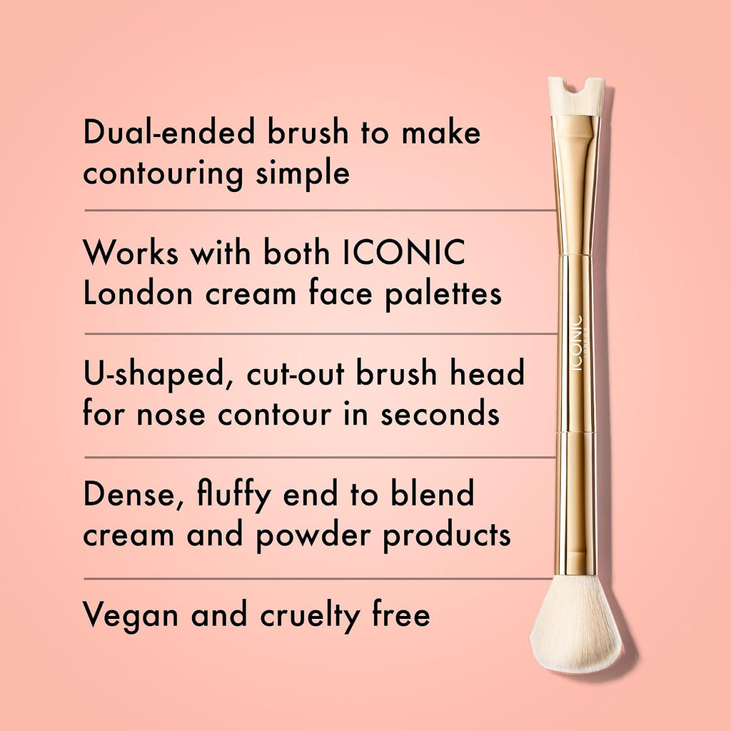 ICONIC LONDON Multi Use Cream Blush, Bronze, and Highlight Palette & Precision Duo Contour Brush Bundle | Contour, Conceal and Highlight with Two Sided Makeup Brush for Contouring