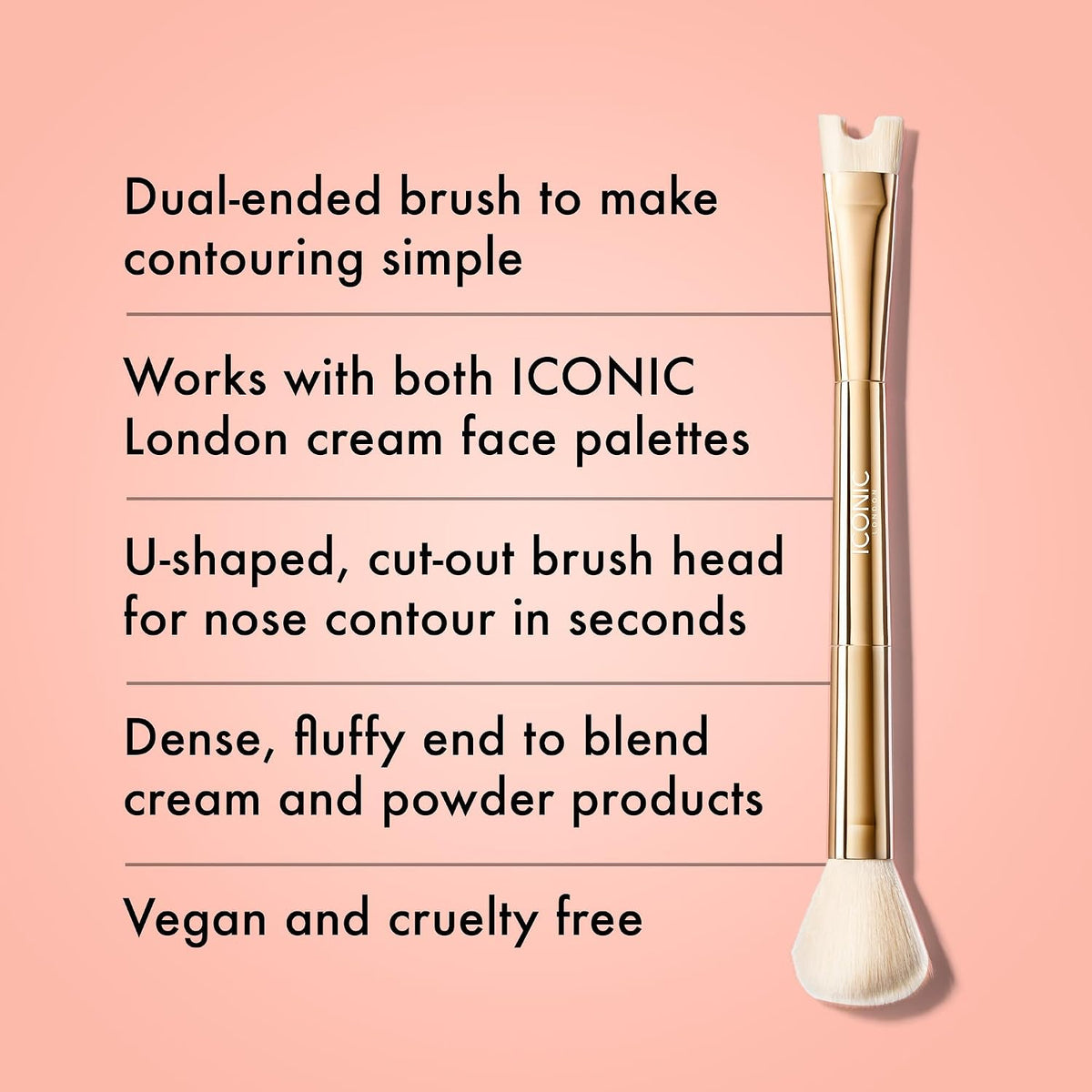 ICONIC LONDON Multi Use Cream Blush, Bronze, and Highlight Palette & Precision Duo Contour Brush Bundle | Contour, Conceal and Highlight with Two Sided Makeup Brush for Contouring