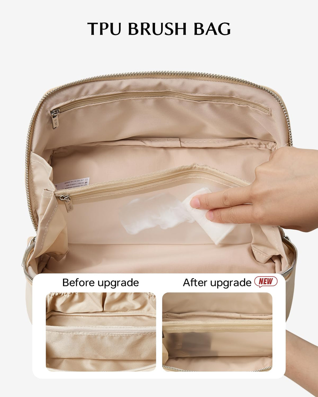 EACHY Travel Makeup Bag for Women, PU Leather Cosmetic Bag, Brown, Medium | Water-resistant PU leather exterior with flat-open access, clear TPU brush compartment and organized storage for cosmetics
