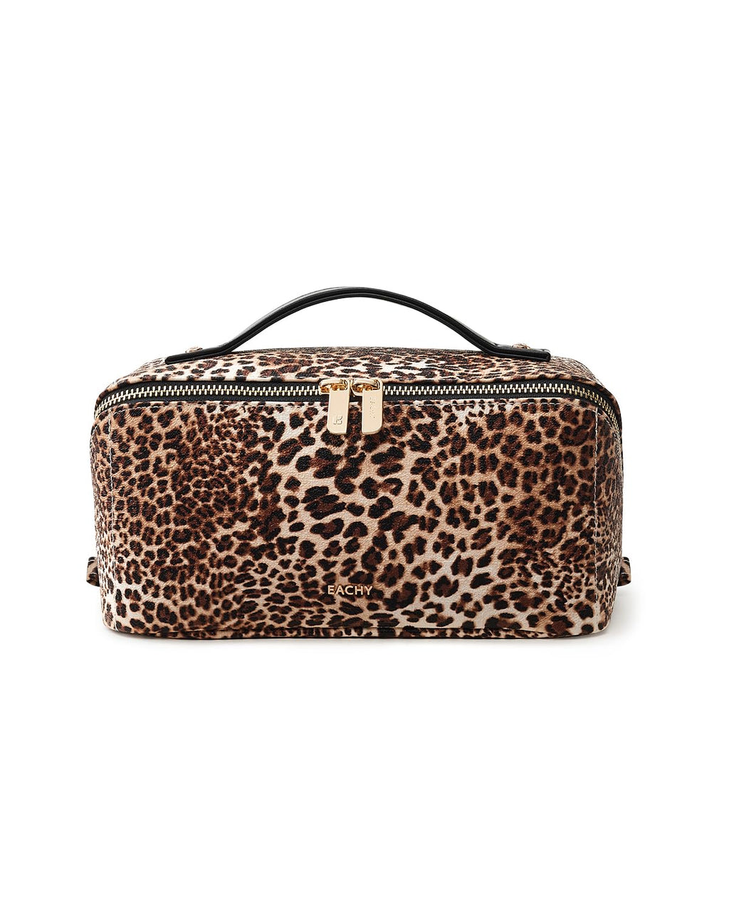 EACHY Travel Makeup Bag for Women, PU Leather Cosmetic Bag, Brown, Medium | Water-resistant PU leather exterior with flat-open access, clear TPU brush compartment and organized storage for cosmetics