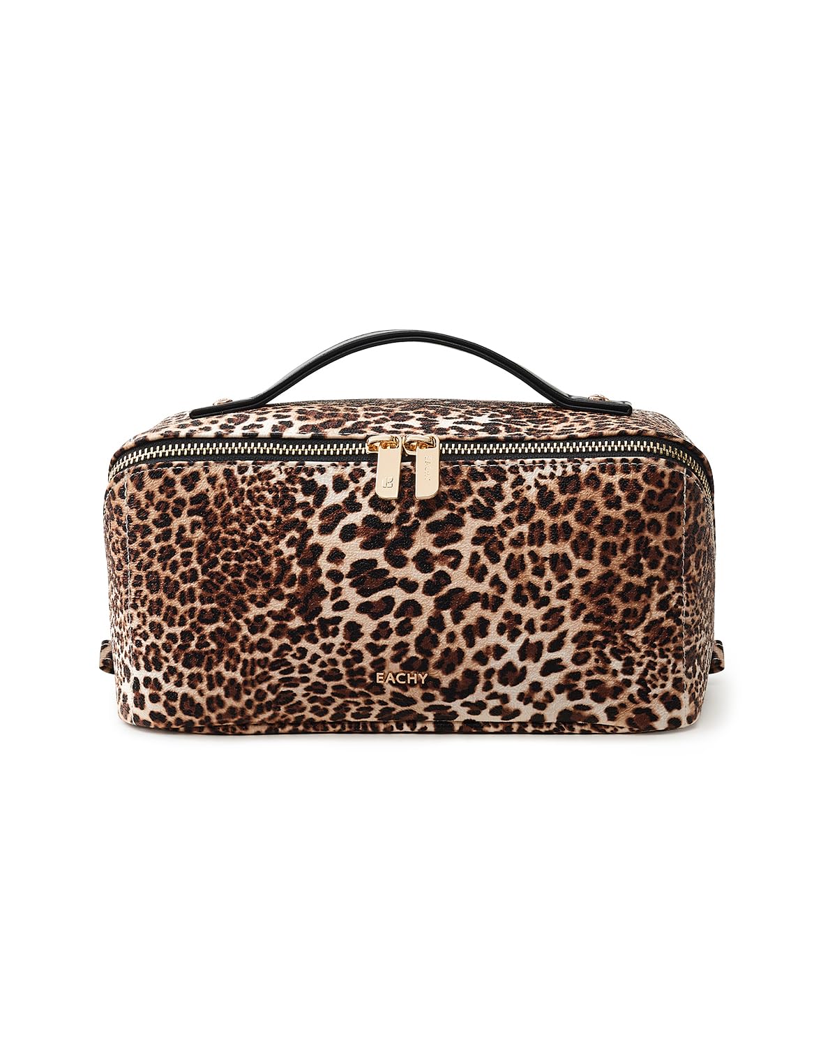 EACHY Travel Makeup Bag for Women, PU Leather Cosmetic Bag, Brown, Medium | Water-resistant PU leather exterior with flat-open access, clear TPU brush compartment and organized storage for cosmetics