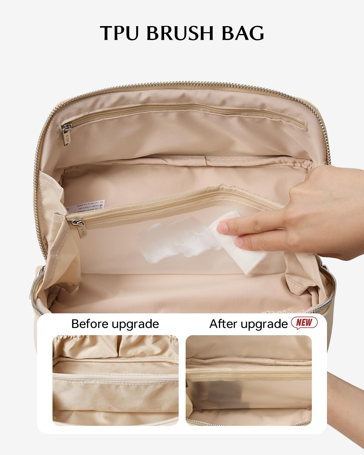 EACHY Travel Makeup Bag for Women, PU Leather Cosmetic Bag, Brown, Medium | Water-resistant PU leather exterior with flat-open access, clear TPU brush compartment and organized storage for cosmetics