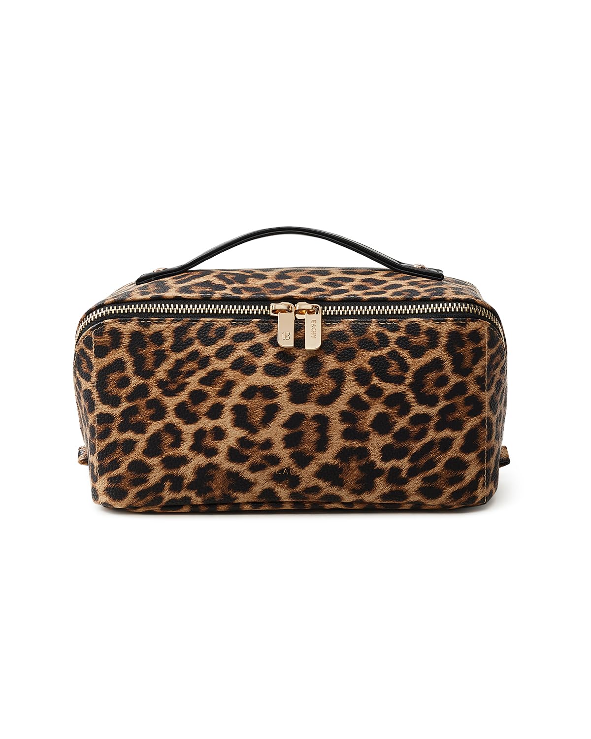 EACHY Travel Makeup Bag for Women, PU Leather Cosmetic Bag, Brown, Medium | Water-resistant PU leather exterior with flat-open access, clear TPU brush compartment and organized storage for cosmetics