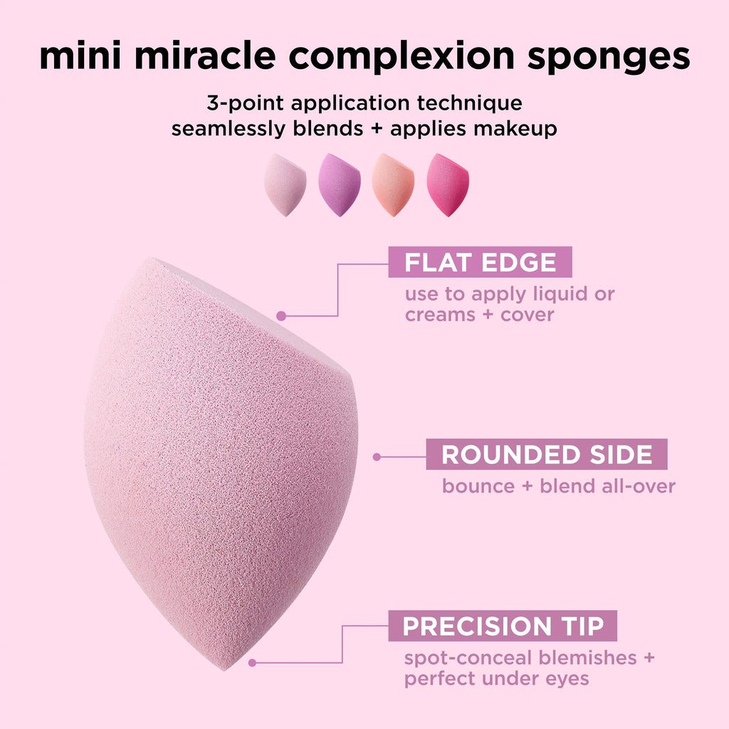 Real Techniques Miracle Complexion Sponge, 4 Pack, Makeup Blending Sponges | Makeup sponges for foundation, 3-point design, foundation applicator, latex-free beauty sponge