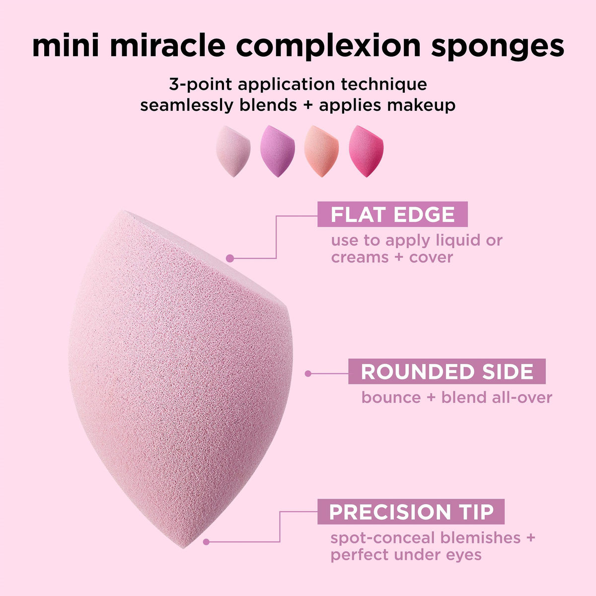 Real Techniques Miracle Complexion Sponge, 4 Pack, Makeup Blending Sponges | Makeup sponges for foundation, 3-point design, foundation applicator, latex-free beauty sponge