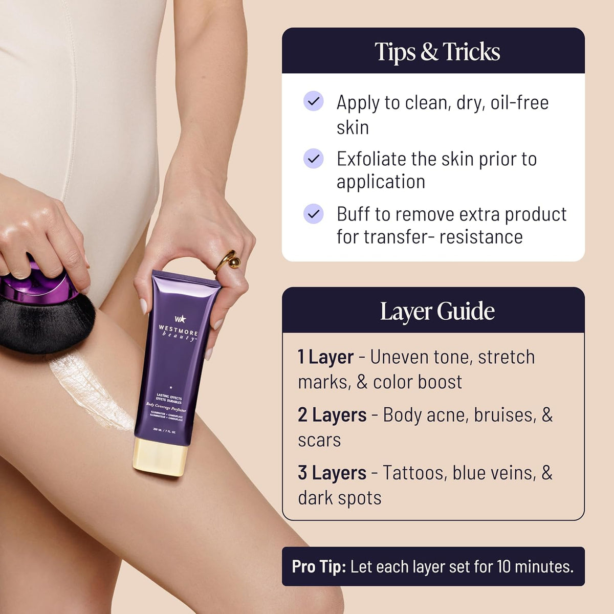 Westmore Beauty Body Coverage Perfector & Brush - Waterproof Leg Makeup- 2N