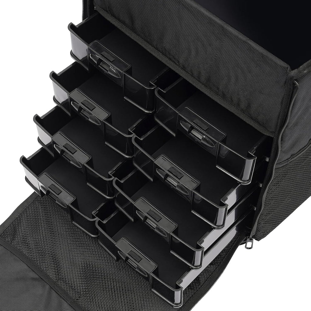16.54in Rolling Makeup Case, Multifuctional Soft Sided Make up Train Case, Multi-tier Makeup Suitcase with Wheels for Makeup Artist Nail Technician and Hairstylist