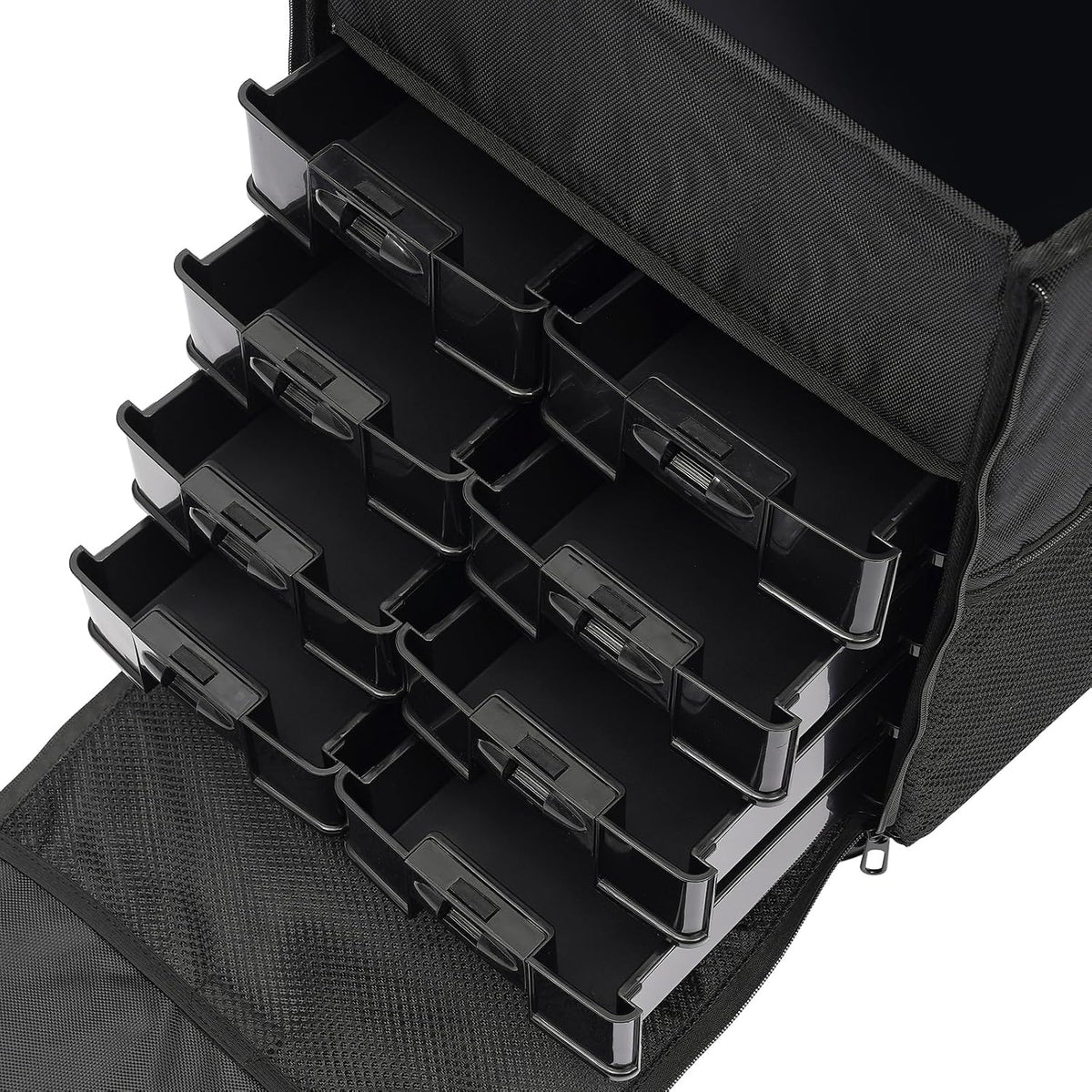 16.54in Rolling Makeup Case, Multifuctional Soft Sided Make up Train Case, Multi-tier Makeup Suitcase with Wheels for Makeup Artist Nail Technician and Hairstylist