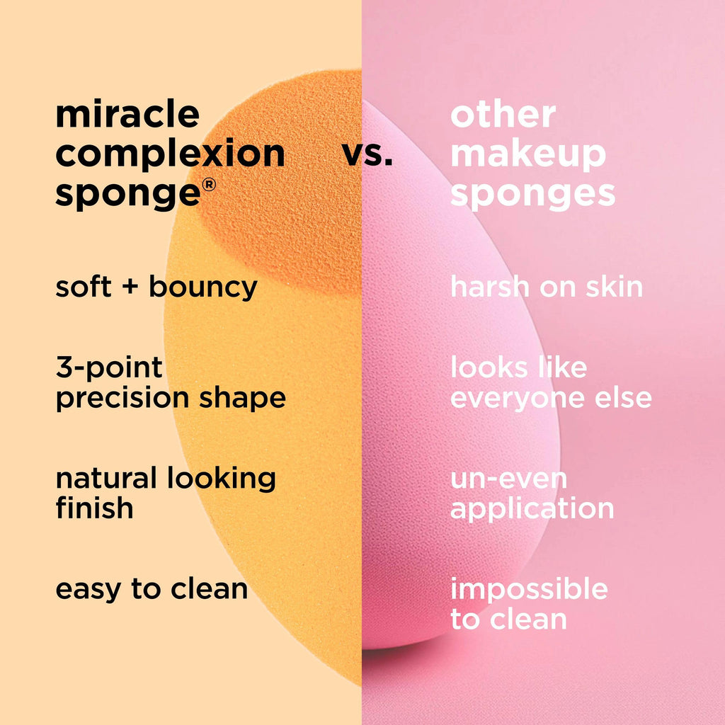 Real Techniques Miracle Complexion Sponge, 4 Pack, Makeup Blending Sponges | Makeup sponges for foundation, 3-point design, foundation applicator, latex-free beauty sponge
