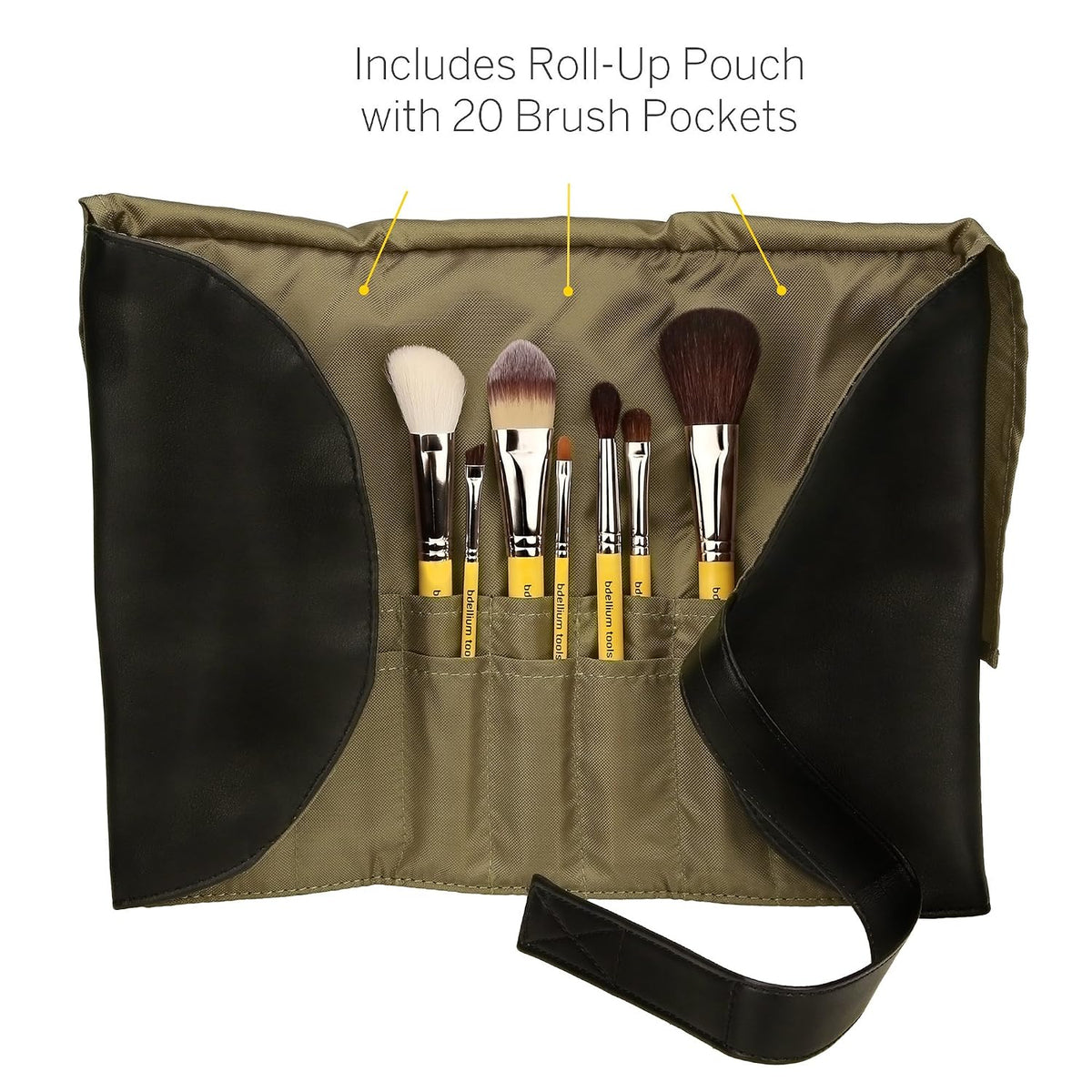 Bdellium Tools Professional Makeup Brush Studio Series - Basic 7pc. Brush Set with Roll-Up Pouch